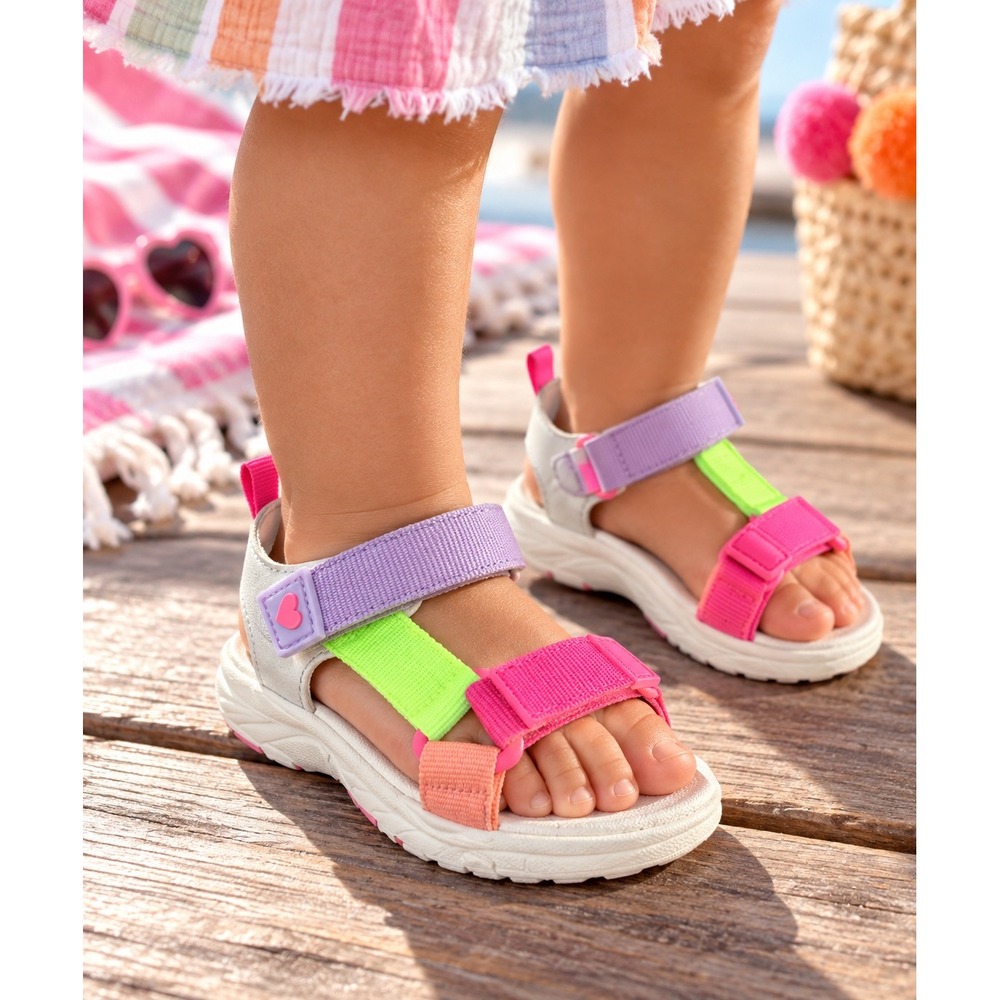The Childrens Place Girls Multi Color Sporty Sandals Neon Strappy Size 8
